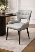Light Grey PU Upholstered Dining Chair with Button Tufted Back and Black Legs