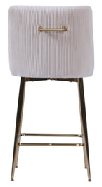 Ivory Ribbed Velvet Bar Stool with Gold Legs