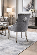 Dark Grey Velvet Dining Chair with Lion Knocker and Chrome Legs