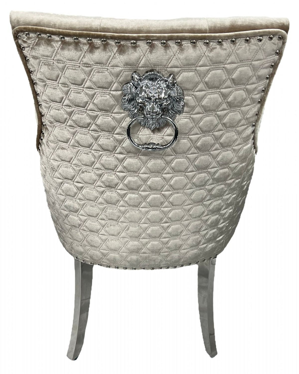 Mink Velvet Dining Chair with Lion Knocker and Chrome Legs