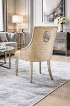 Mink Velvet Dining Chair with Lion Knocker and Chrome Legs
