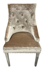 Mink Velvet Dining Chair with Lion Knocker and Chrome Legs