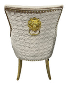Mink Shimmer Velvet Dining Chair with Lion Knocker and Gold Legs