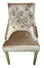 Mink Shimmer Velvet Dining Chair with Lion Knocker and Gold Legs