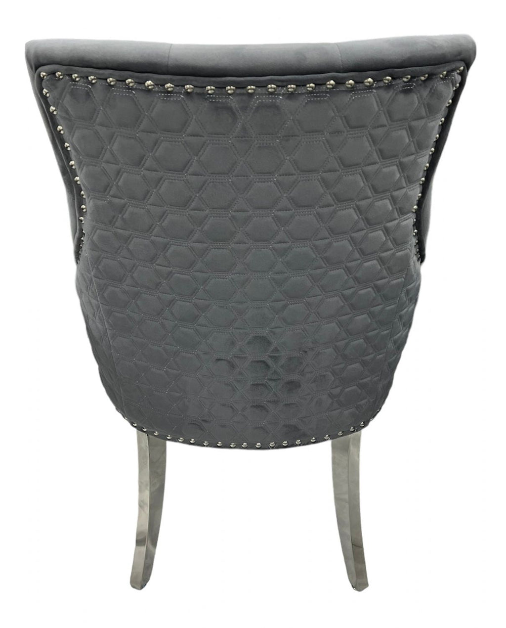 Dark Grey Velvet Dining Chair with Chrome Legs and Hexagonal Back