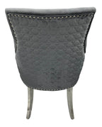Dark Grey Velvet Dining Chair with Chrome Legs and Hexagonal Back