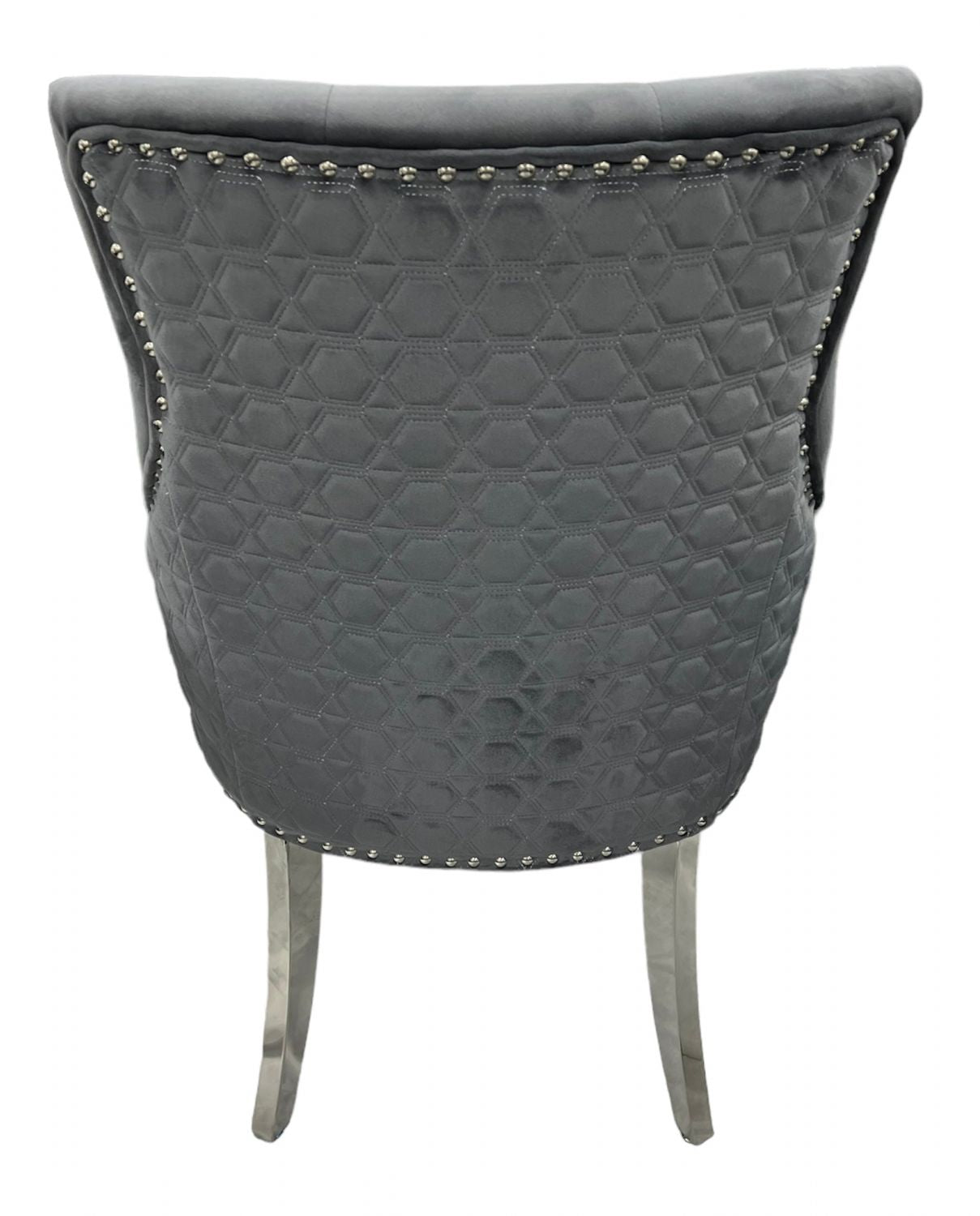 Dark Grey Velvet Dining Chair with Chrome Legs and Hexagonal Back
