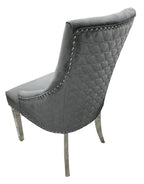Dark Grey Velvet Dining Chair with Chrome Legs and Hexagonal Back