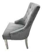 Dark Grey Velvet Dining Chair with Chrome Legs and Hexagonal Back
