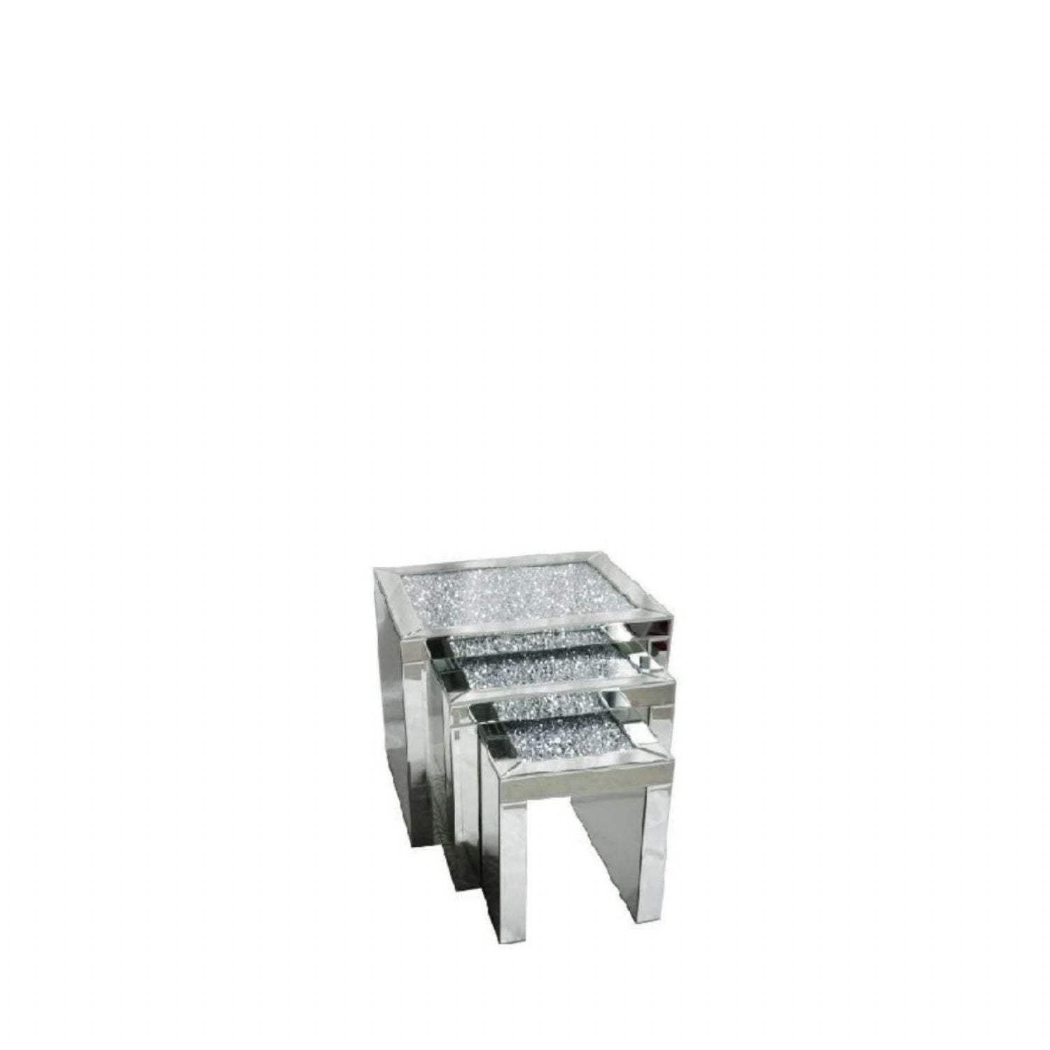 Mirrored Nest of 3 Tables with Crushed Crystal Tops