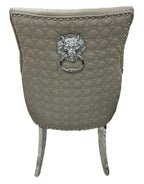 Light Grey PU Dining Chair with Lion Knocker and Chrome Legs