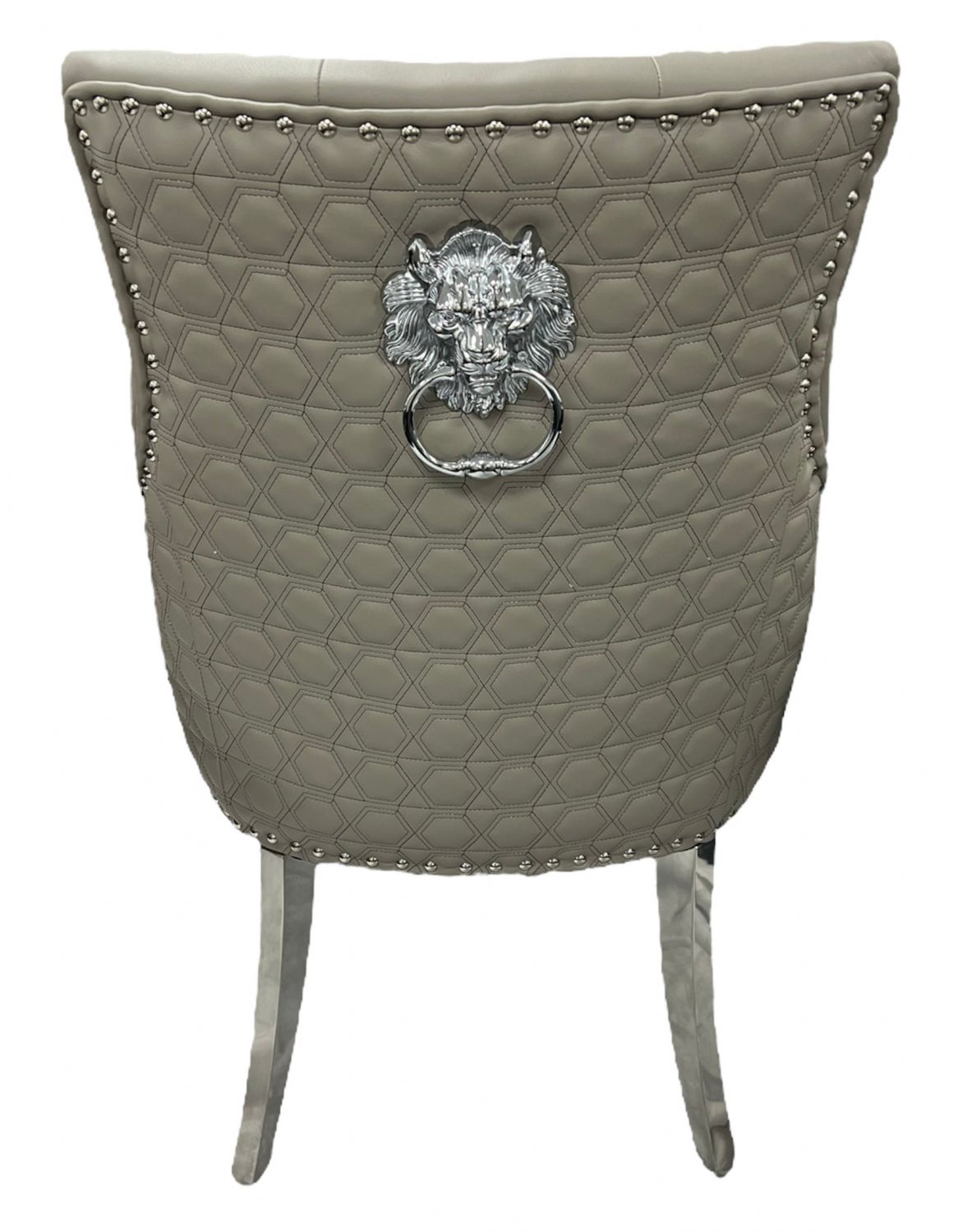 Light Grey PU Dining Chair with Lion Knocker and Chrome Legs