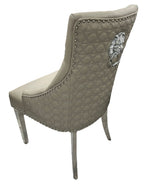 Light Grey PU Dining Chair with Lion Knocker and Chrome Legs