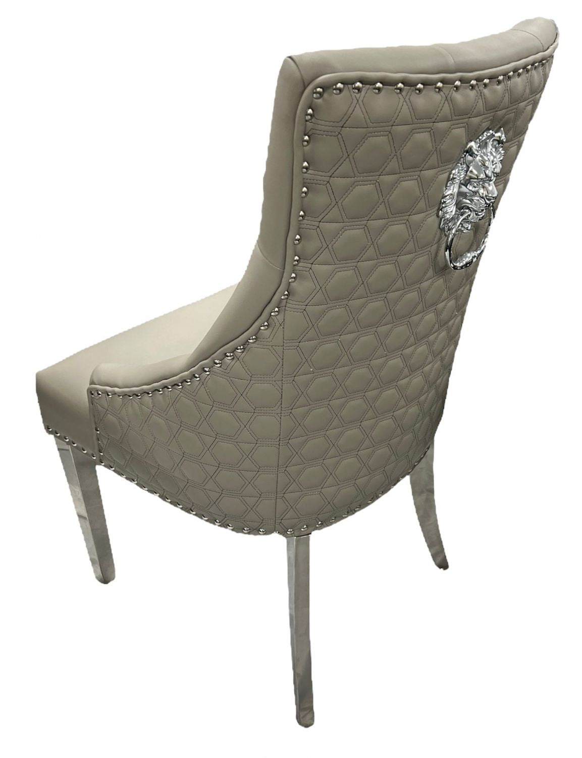 Light Grey PU Dining Chair with Lion Knocker and Chrome Legs