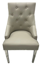 Light Grey PU Dining Chair with Lion Knocker and Chrome Legs