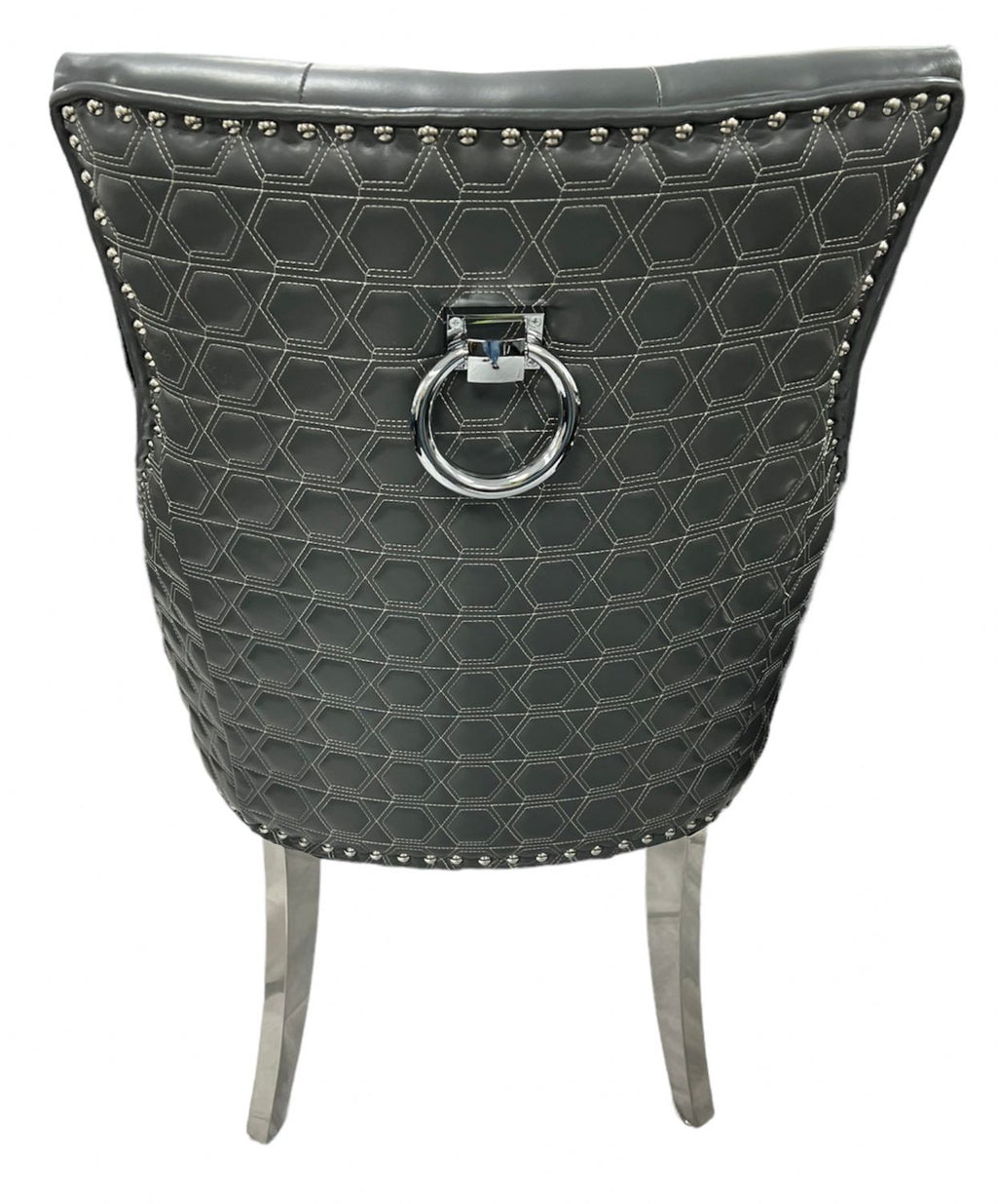 Dark Grey PU Dining Chair with Ring Knocker and Chrome Legs