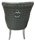 Dark Grey PU Dining Chair with Ring Knocker and Chrome Legs