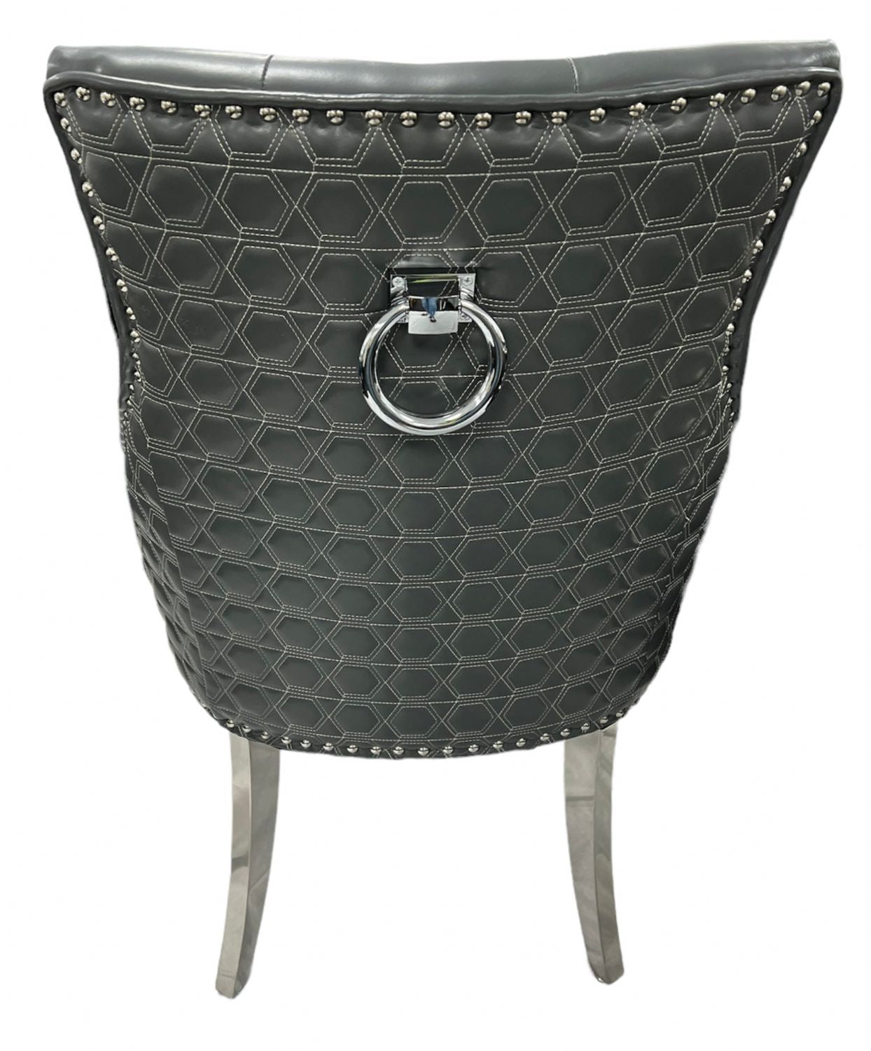 Dark Grey PU Dining Chair with Ring Knocker and Chrome Legs