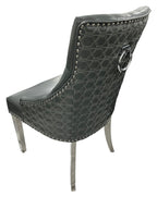 Dark Grey PU Dining Chair with Ring Knocker and Chrome Legs