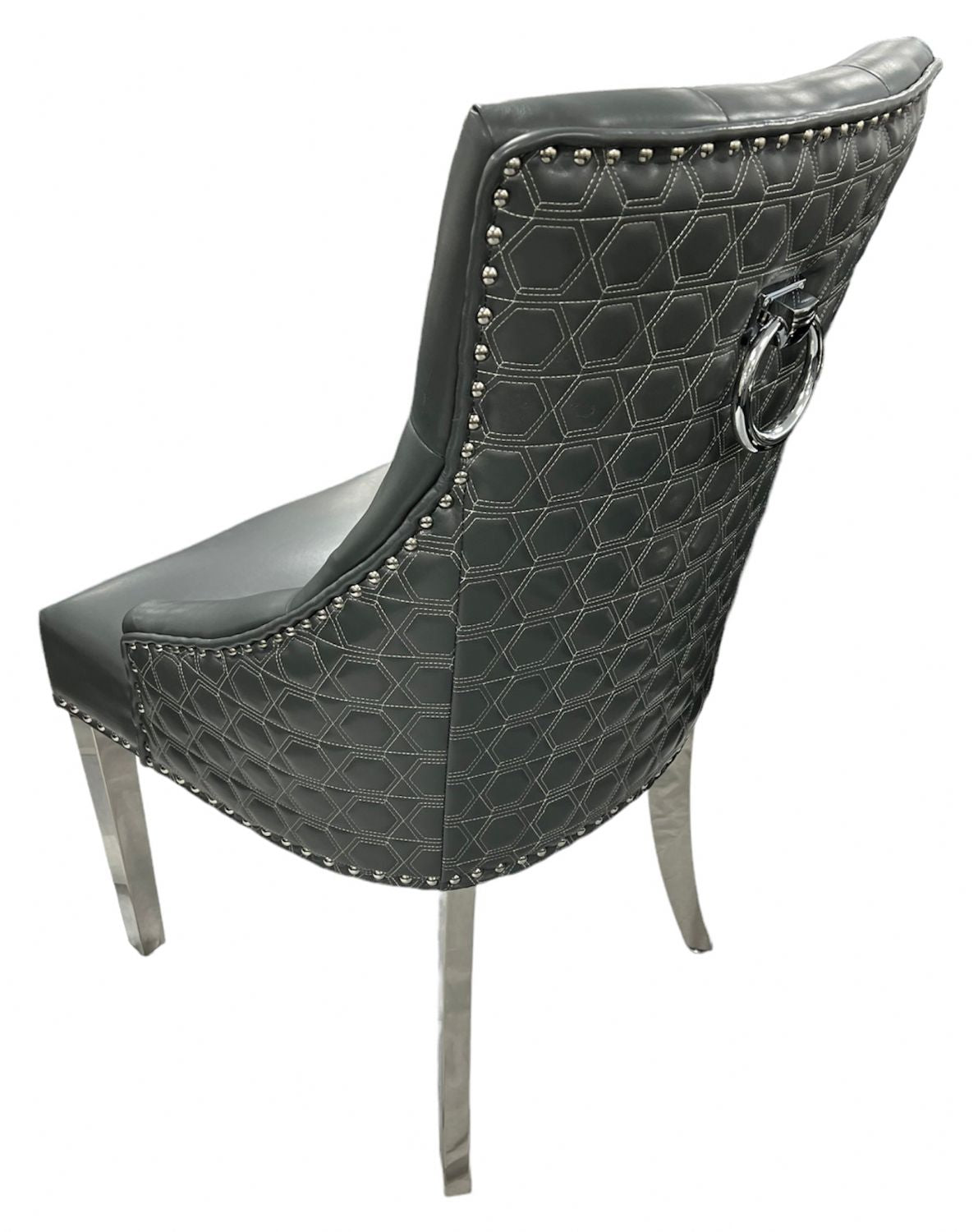 Dark Grey PU Dining Chair with Ring Knocker and Chrome Legs