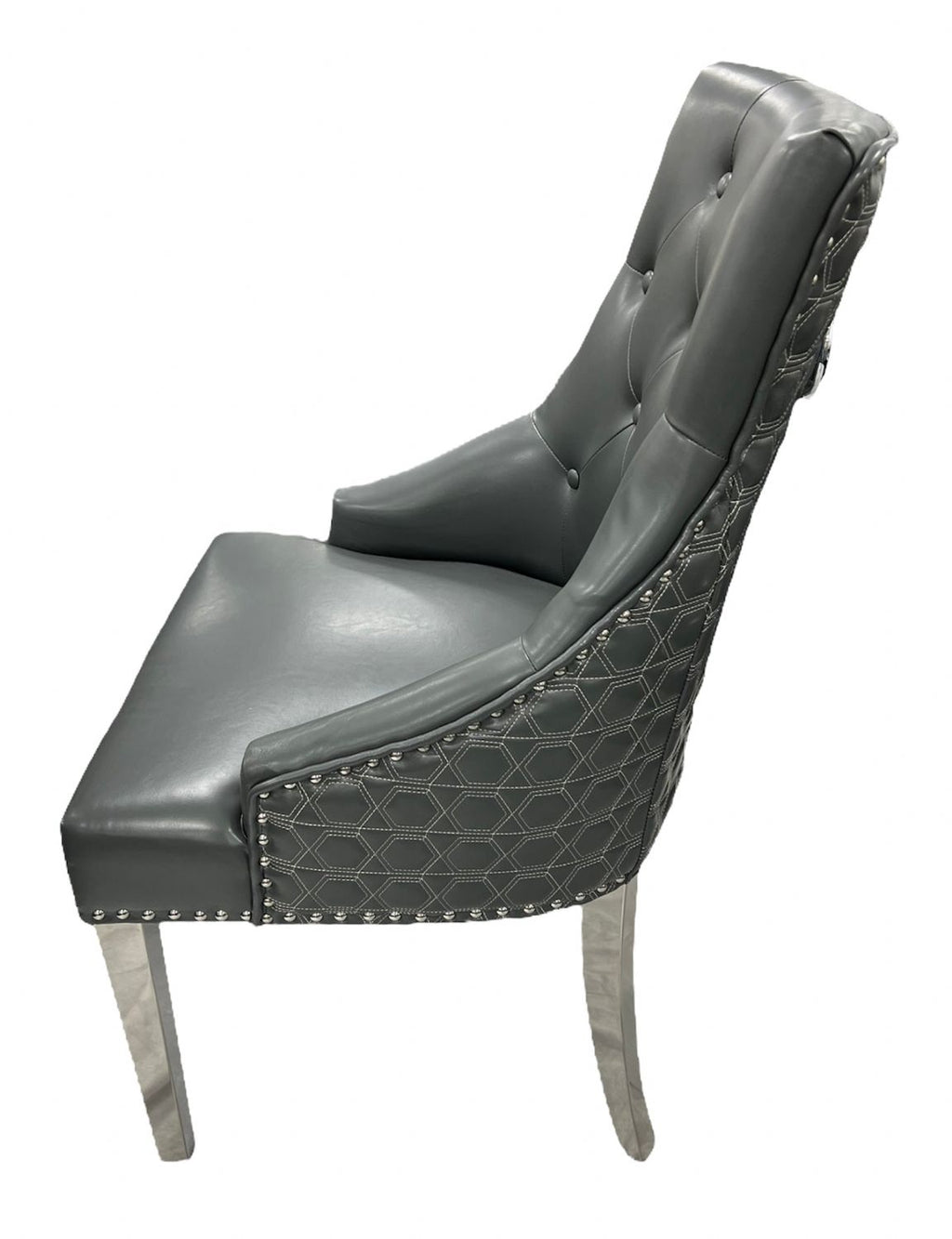 Dark Grey PU Dining Chair with Ring Knocker and Chrome Legs