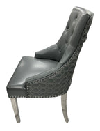 Dark Grey PU Dining Chair with Ring Knocker and Chrome Legs