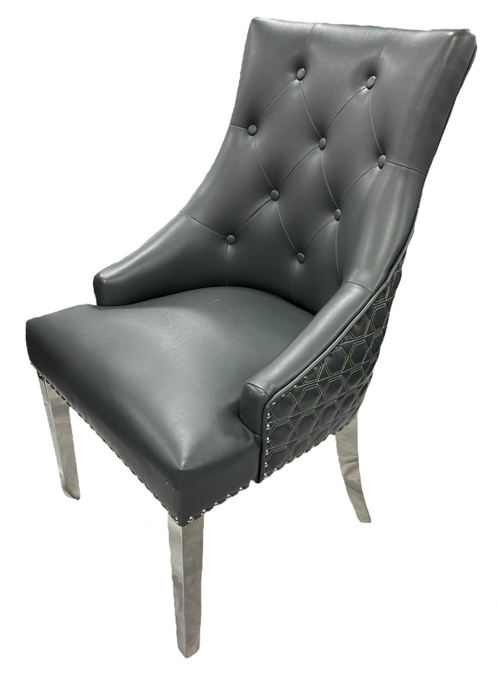 Dark Grey PU Dining Chair with Ring Knocker and Chrome Legs