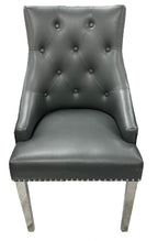 Dark Grey PU Dining Chair with Ring Knocker and Chrome Legs