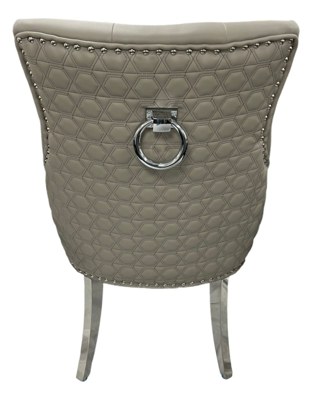 Light Grey PU Dining Chair with Ring Knocker and Chrome Legs