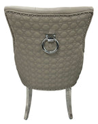Light Grey PU Dining Chair with Ring Knocker and Chrome Legs