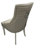 Light Grey PU Dining Chair with Ring Knocker and Chrome Legs