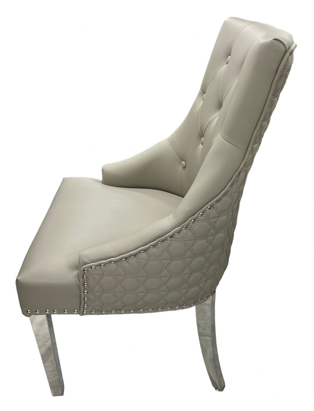 Light Grey PU Dining Chair with Ring Knocker and Chrome Legs