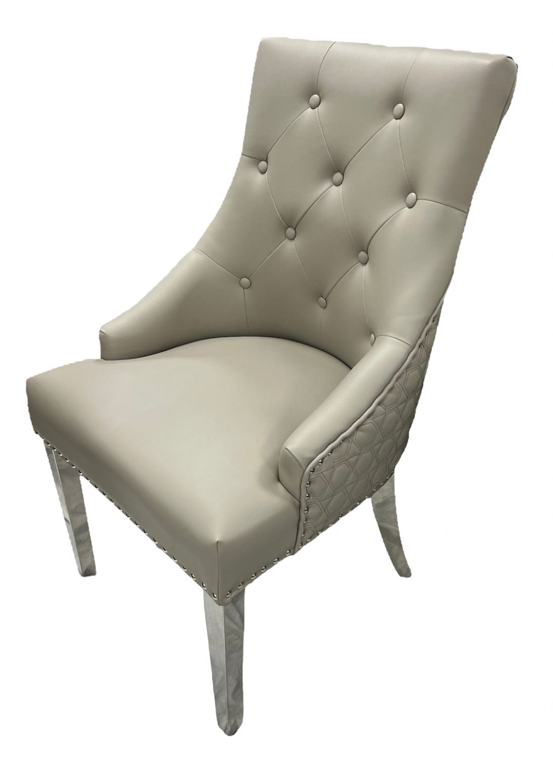Light Grey PU Dining Chair with Ring Knocker and Chrome Legs