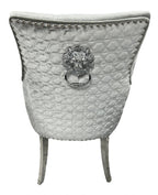 Silver Grey Velvet Dining Chair with Lion Knocker and Chrome Legs