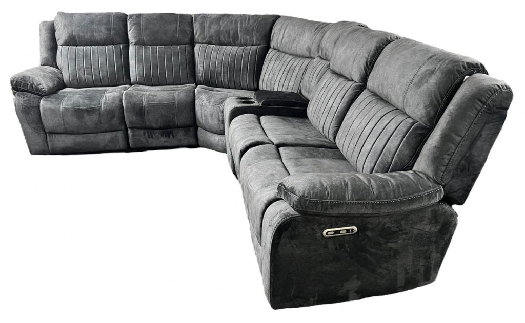 Charcoal Fabric Modular Electric Recliner Corner Sofa with USB Console