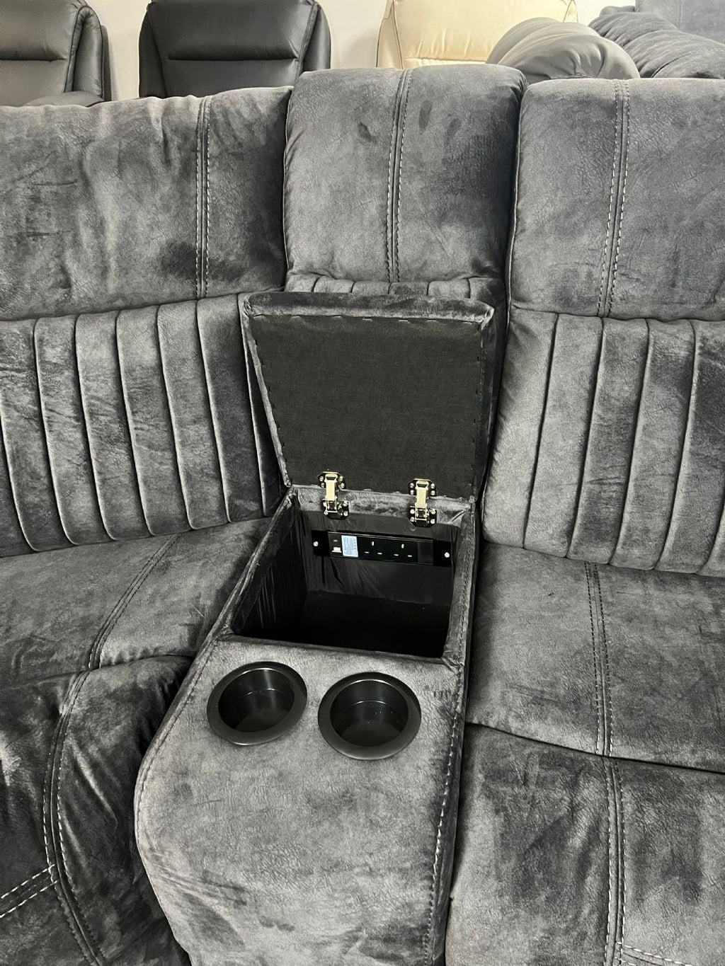 Charcoal Fabric Modular Electric Recliner Corner Sofa with USB Console
