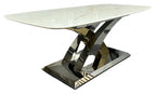 Cream Marble Effect 1.8m/1.5m Rectangular Dining Table with Chrome and Gold Cross Base