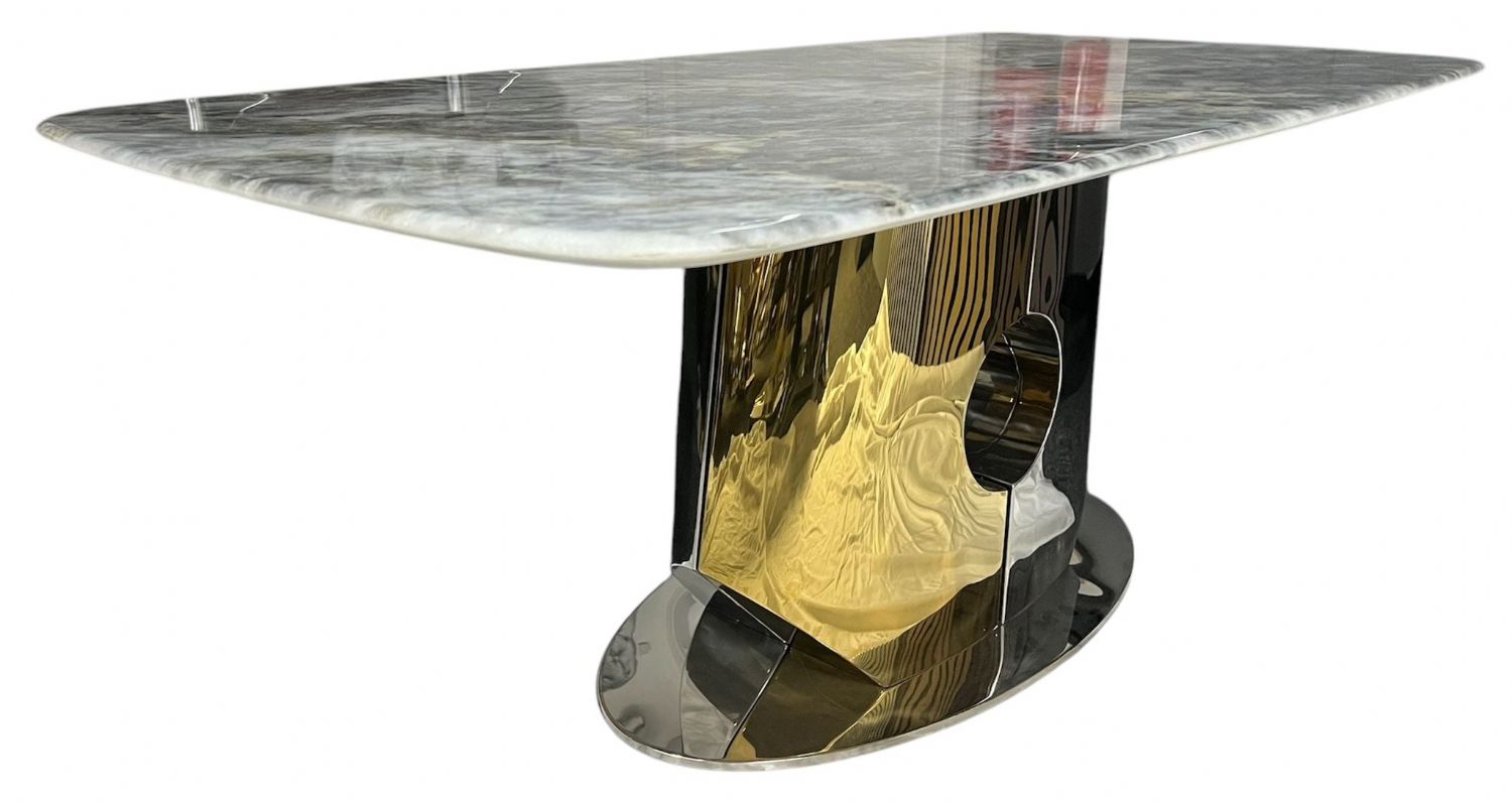 Grey Marble Effect Coffee Table with Gold and Silver Metal Pedestal Base