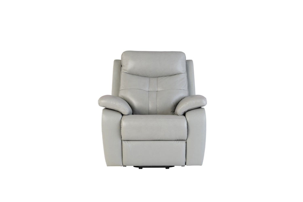 Grey Leather Electric Power Recliner with USB Charger