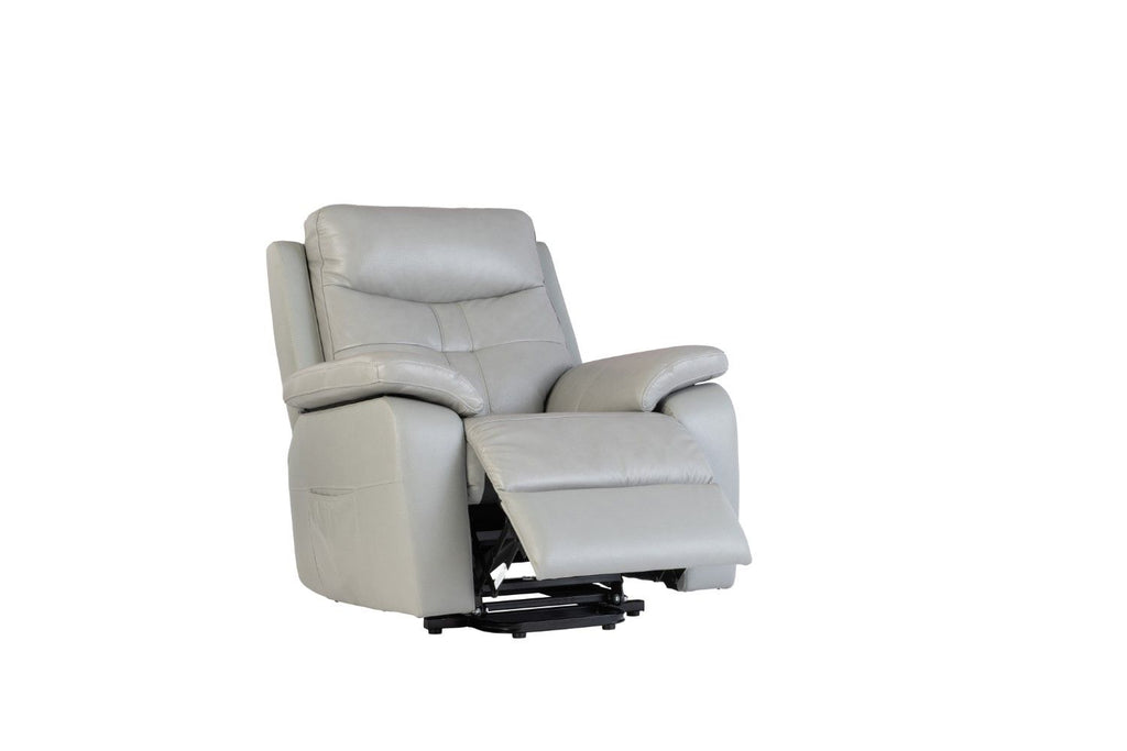 Grey Leather Electric Power Recliner with USB Charger