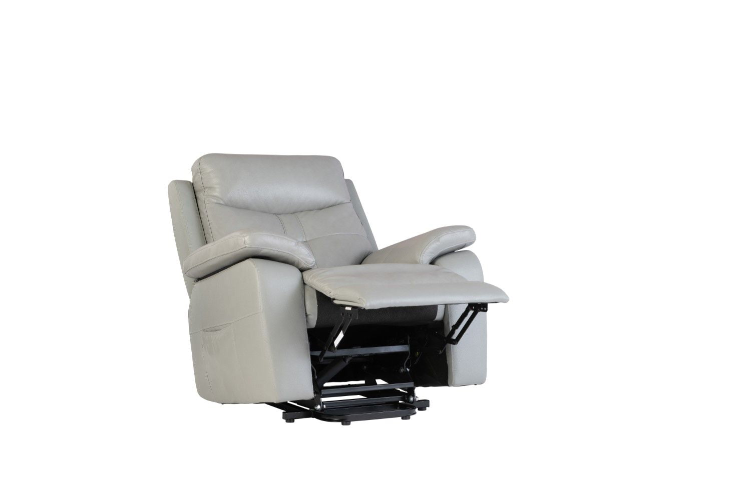 Grey Leather Electric Power Recliner with USB Charger