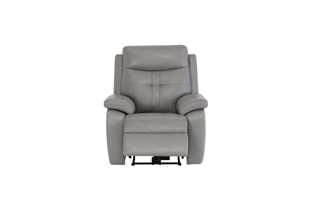 Grey Leather Electric Power Recliner with USB Charger