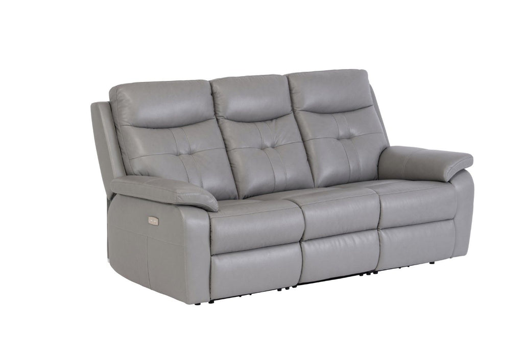 Grey Leather 3 Seater Electric Power Recliner Sofa
