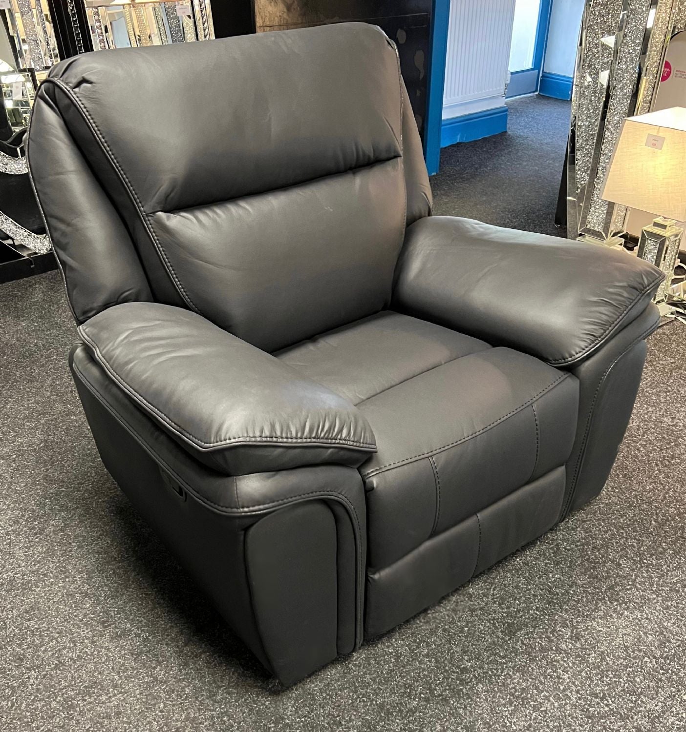 Black Leather Fabric Upholstery Sofa Recliner Armchair