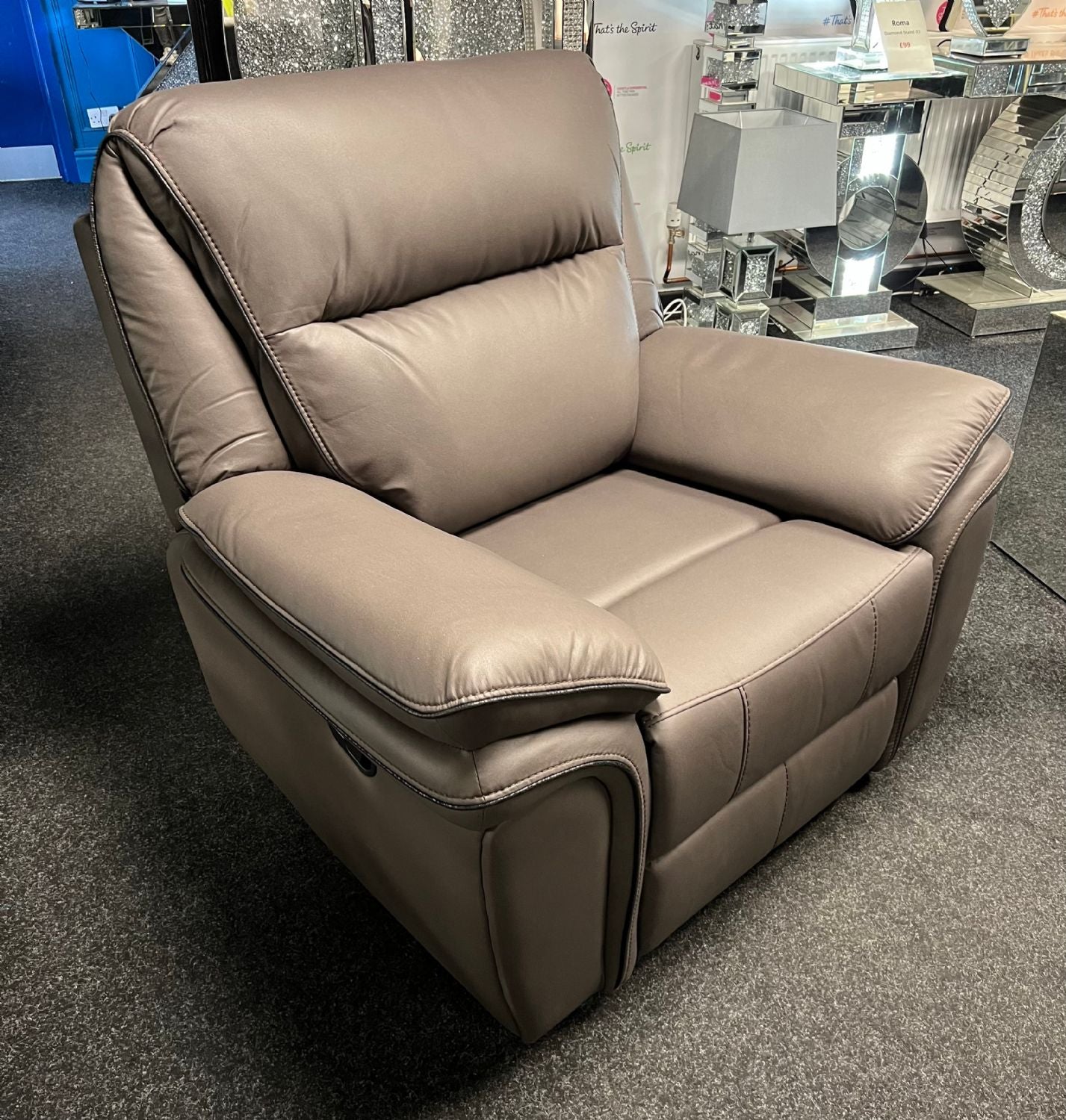 Brown Leather Fabric Upholstery Sofa Recliner Armchair