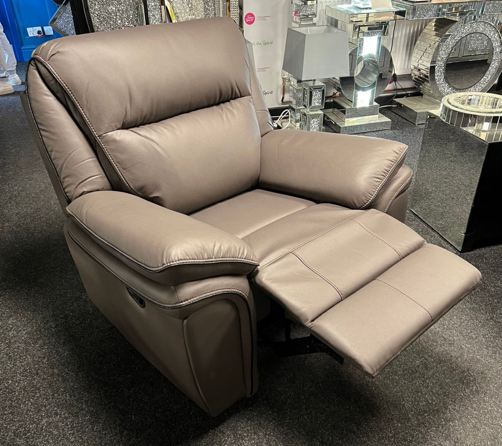 Brown Leather Fabric Upholstery Sofa Recliner Armchair