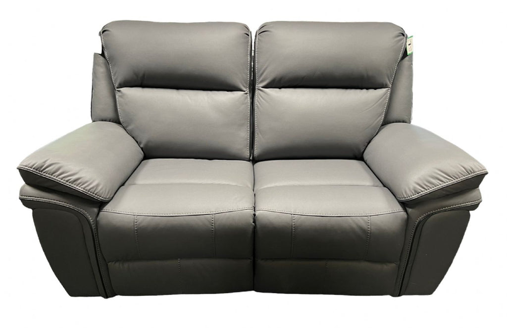Grey Leather Fabric Upholstery 2 Seater Recliner Sofa