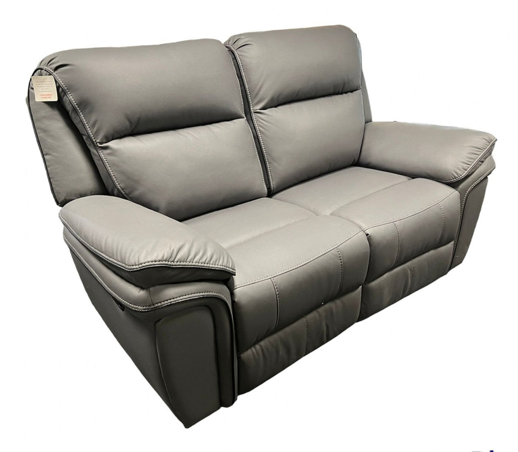 Grey Leather Fabric Upholstery 2 Seater Recliner Sofa