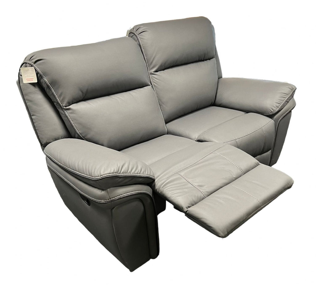Grey Leather Fabric Upholstery 2 Seater Recliner Sofa