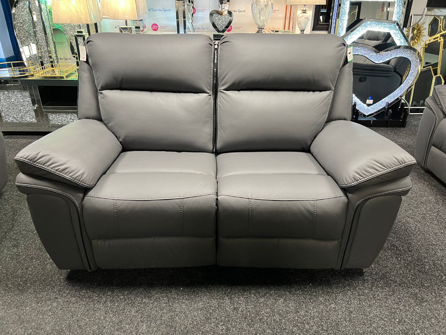 Grey Leather Fabric Upholstery 2 Seater Recliner Sofa